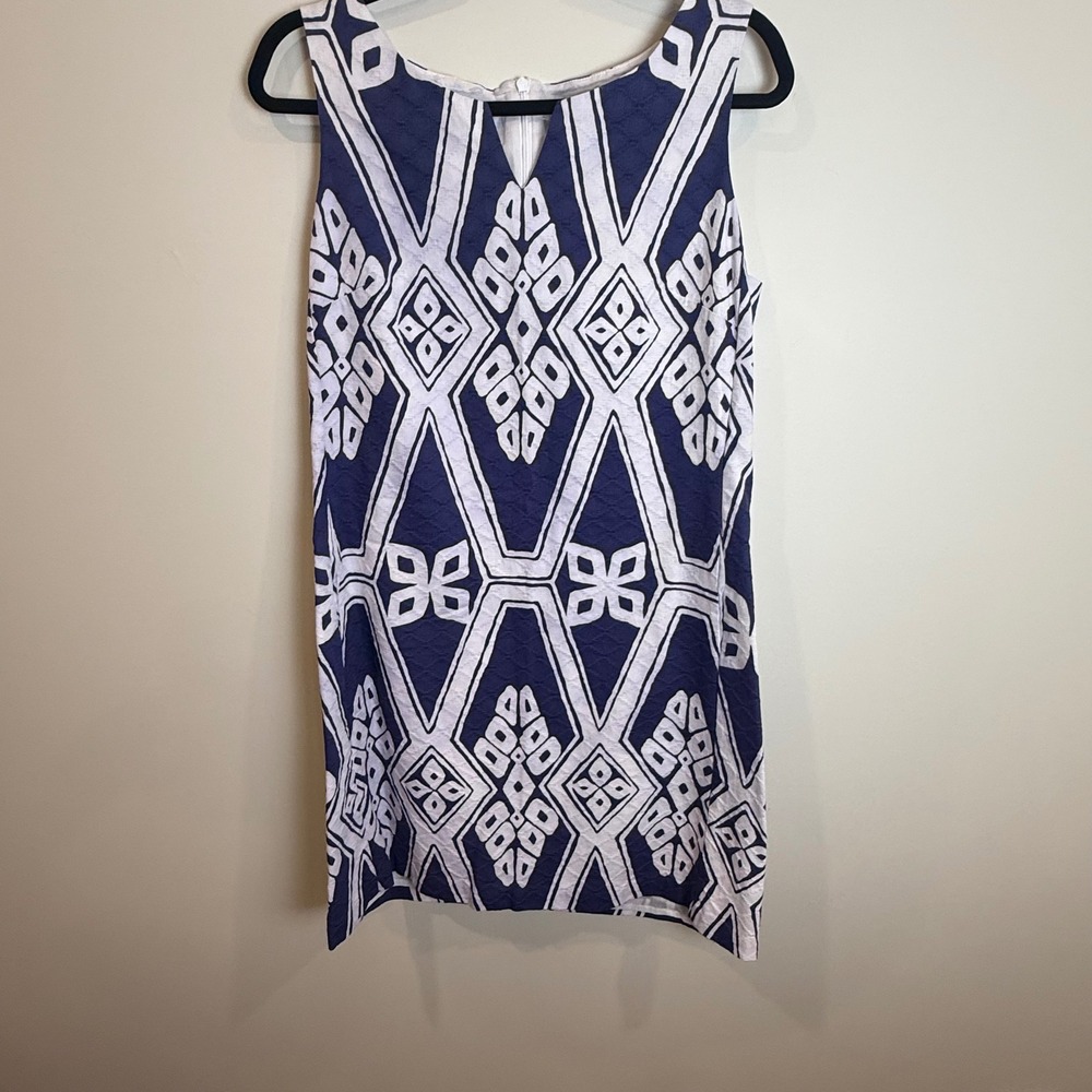 Tori Richard Womens Dress Sleeveless Geometric Print Cotton Blue White Size 12